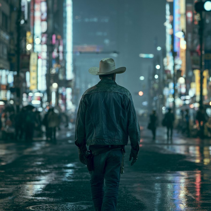 A person navigating an unfamiliar city street abroad at night, representing Bearings global mobility and cultural settling-in software